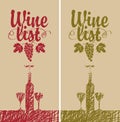 Wine list menu with bottle, two glasses and vine Royalty Free Stock Photo