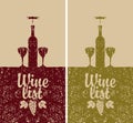 Wine list menu with bottle, two glasses and vine Royalty Free Stock Photo