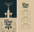 Wine list menu with bottle, two glasses and vine Royalty Free Stock Photo