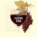 Wine list with wineglass, grape and lorem ipsum Royalty Free Stock Photo