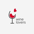 Wine logo. Logo for a liquor store, restaurant, bar. A glass of red wine with a heart labeled \