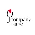 Wine logo. Logo for a liquor store, restaurant, bar. Logotype with sign of wine glass with red spot Royalty Free Stock Photo