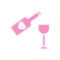 Wine love Icon solid pink white style valentine illustration symbol perfect