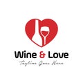 Wine love logo design template. consisting of a wine glass and bottle icon on heart icon concept. bar, cafe, restaurant symbol Royalty Free Stock Photo