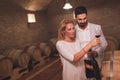 Wine loving couple degustating wines Royalty Free Stock Photo