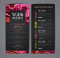 Wine menu design with alcohol ink texture. Marble texture background Royalty Free Stock Photo