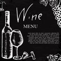 Wine menu. Retro card or flyer. Restaurant theme. Vector illustration. Royalty Free Stock Photo