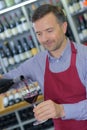 Wine merchant pouring glass red Royalty Free Stock Photo