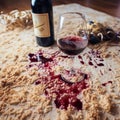Wine mishap Red wine spills on carpet, creating a stain Royalty Free Stock Photo