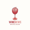 Wine News Abstract Vector Sign Emblem Logo Template. Newspaper roll incorporated into wine glass Concept with Modern