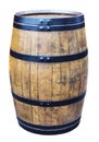 Wine oak barrel with metal frame on a white background