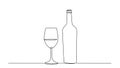 Wine one line sketch. Wineglass outline vector icon. Continuous one line drawn a bottle of wine and a glass. Linear style sign for