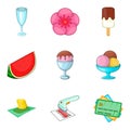 Wine party icons set, cartoon style Royalty Free Stock Photo