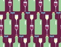 Wine Pattern seamless. Bottle of liquor and glass of wine and corkscrew Background. Ornament for Liquor store Royalty Free Stock Photo