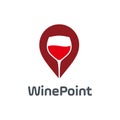 Wine point logo vector design template. consisting of a wine glass icon with pointer icon. wine location. wine store