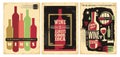 Wine posters set on old paper texture. Retro wines flyers.