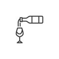 Wine pouring from bottle in glass line icon