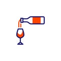 Wine pouring from bottle in glass line icon