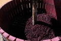 Wine press with red grape pomace