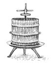 Wine press vintage engraved hand drawn illustration