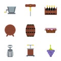 Wine production tradition icon set, flat style