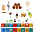 Wine products cartoon,flat icons in set collection for design. Equipment and production of wine vector symbol stock web Royalty Free Stock Photo