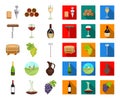 Wine products cartoon,flat icons in set collection for design. Equipment and production of wine vector symbol stock web Royalty Free Stock Photo