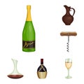 Wine products cartoon icons in set collection for design. Equipment and production of wine vector symbol stock web