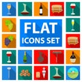 Wine products flat icons in set collection for design. Equipment and production of wine vector symbol stock web