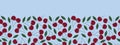 Vector cherry repeat seamless border. Wine red cherries with leaves on light blue background Royalty Free Stock Photo