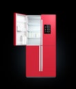 Wine red color smart refrigerator with LCD screen. People can know what need to buy next