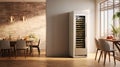 Wine refrigerator in the interior of a black kitchen Royalty Free Stock Photo