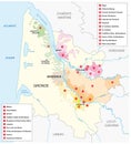 Wine region Bordeaux, map