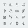 Wine related icons in thin line style