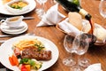 Wine with restaurant food plate Royalty Free Stock Photo