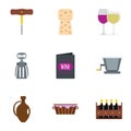 Wine restaurant icon set, flat style