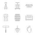 Wine restaurant icon set, outline style