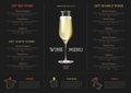 Wine restaurant menu design with realistic wine glass. Chalk background