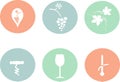 Wine round icons, flat design.