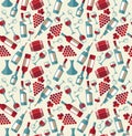 Wine seamless pattern with biootle and glass.