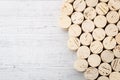 Wine selection and winery setting concept with full frame multiple cork material bottle stoppers with copy space