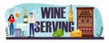 Wine serving typographic header. Sommelier with a glass full of alcohol