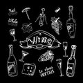 Wine set on chalkboard vector design illustration Royalty Free Stock Photo