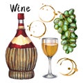 Wine set. Hand-drawn illustration of the wine bottle
