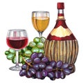 Wine set. Hand-drawn illustration of the wine bottle