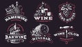 Wine set logo - vector illustrations, emblems on dark background Royalty Free Stock Photo