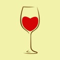 Wine in the shape of a heart in a wine glass. Vector image. Royalty Free Stock Photo