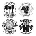 Wine shop and winery set of vector black emblems