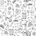 Wine sketch seamless pattern