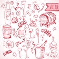 Wine sketch and vintage doodles